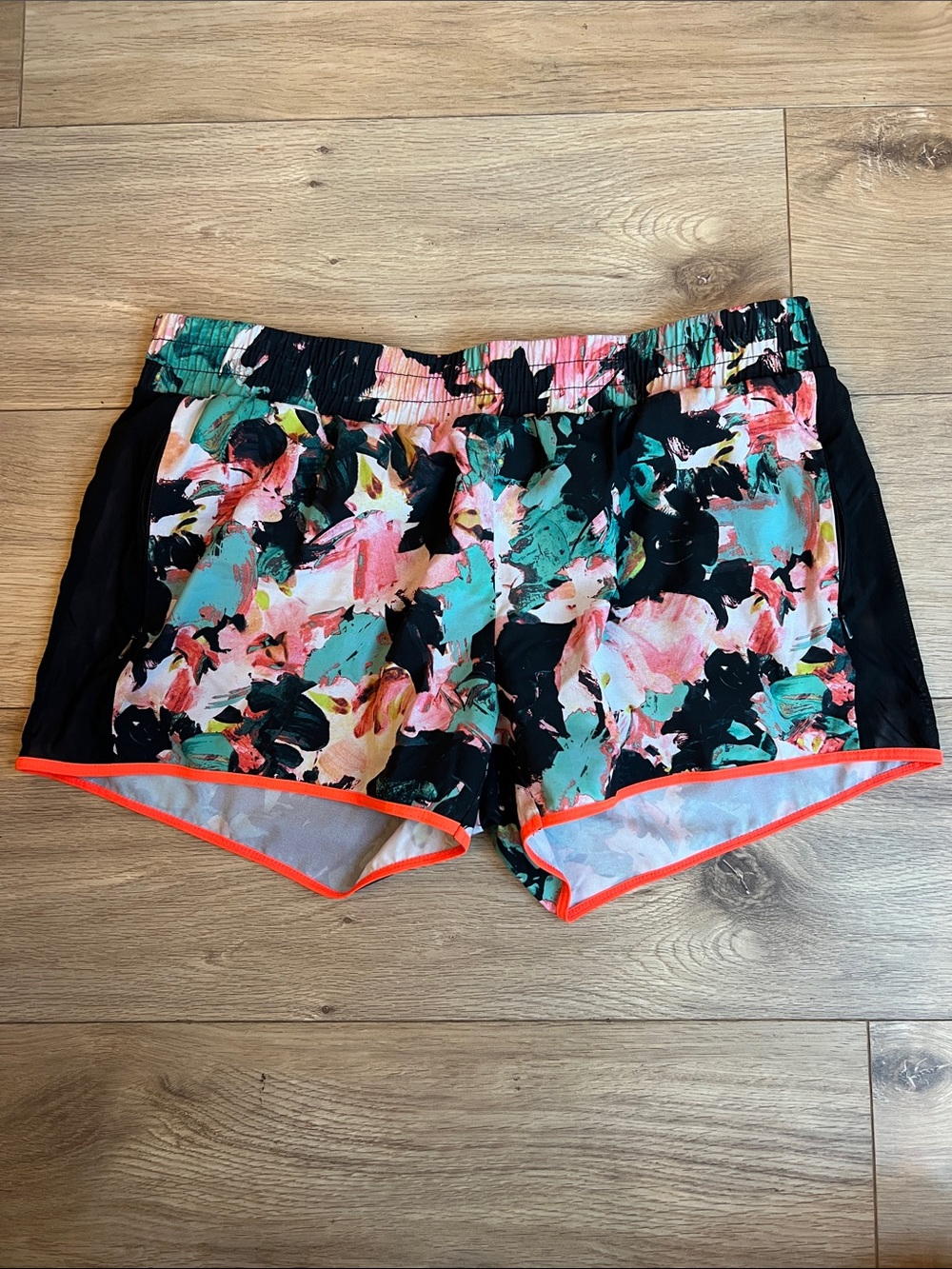 Women’s Floral Print Athletic Shorts with Neon Trim